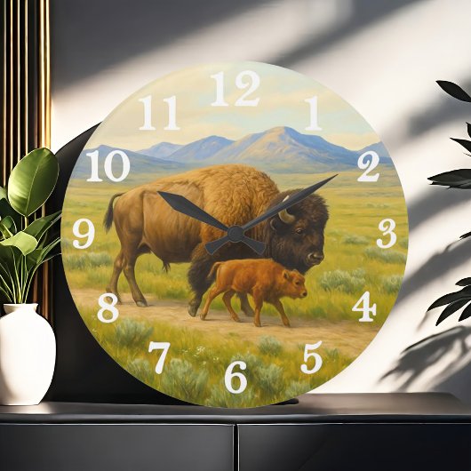 Bison duo in golden prairie große wanduhr