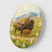 Bison-Duo in goldener Prärie Große Wanduhr (Winkel)