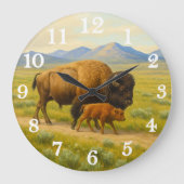 Bison-Duo in goldener Prärie Große Wanduhr (Vorderseite)