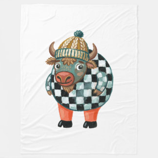 Bison-Folk-Art-Decke – Schwarz-Weiß-Schachbrett Fleecedecke