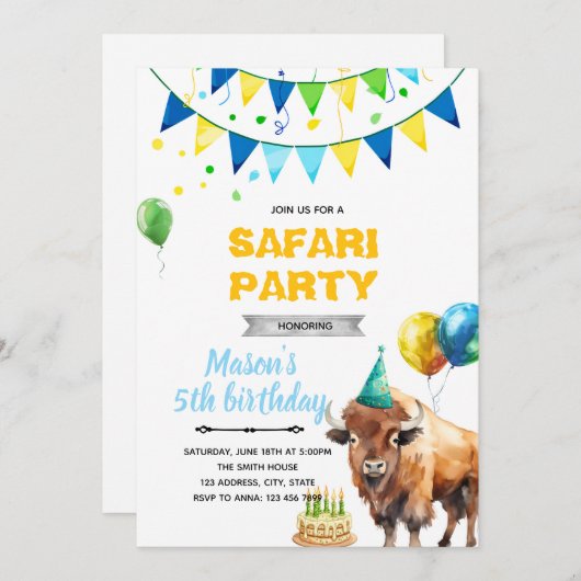 Bison-Geburtstagseinladung Einladung (Vorne/Hinten)