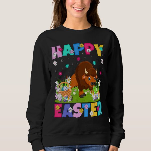 Bison Happy Oaster Bunny Bison Ostersonntag Sweatshirt (Vorderseite)