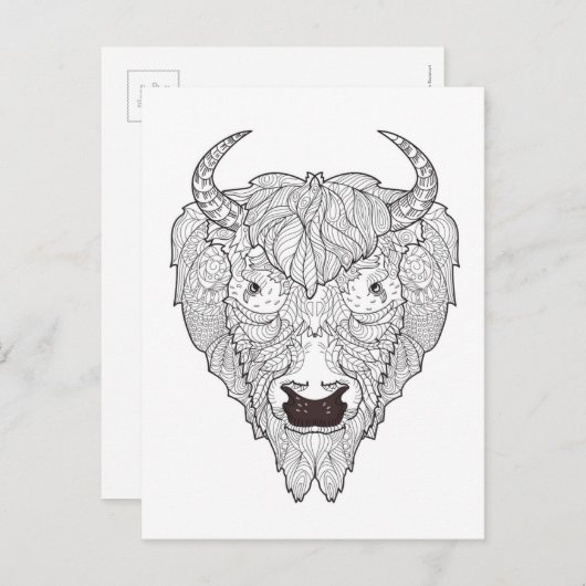 Bison Head Doodle Postkarte (Vorne/Hinten)