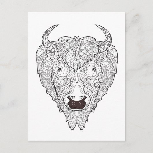 Bison Head Doodle Postkarte (Vorderseite)