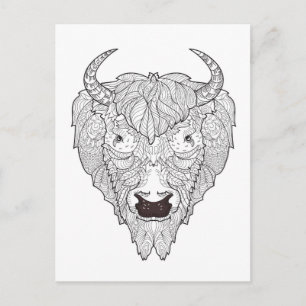 Bison Head Doodle Postkarte