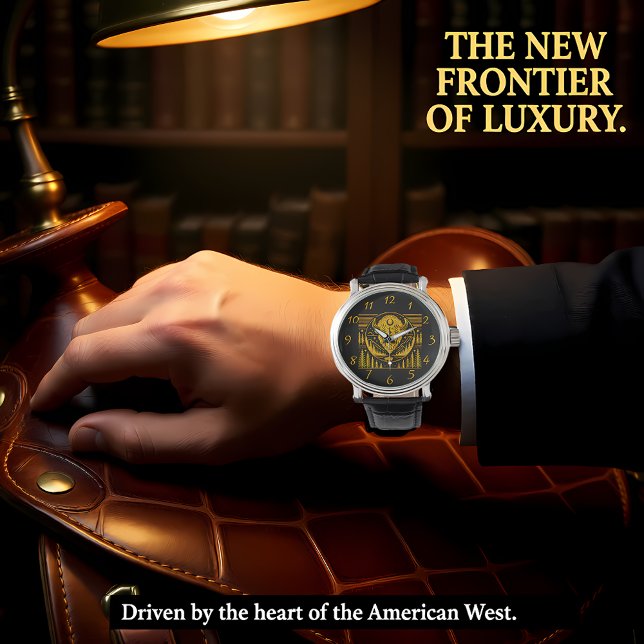 Bison Head Silhouette gegen Gebirgslandschaft Armbanduhr (Von Creator hochgeladen)