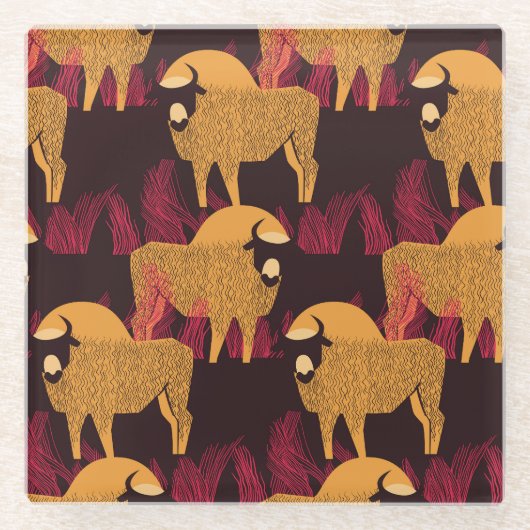 Bison High Grass: Feldmuster. Glasuntersetzer (Vorderseite)