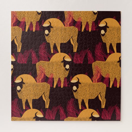 Bison hohes Gras: Feldmuster. Puzzle (Vertikal)
