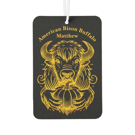 Bison Holding a Pumpkin in einer detaillierten Ill Autolufterfrischer (Rückseite)