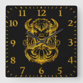 Bison Holding a Pumpkin in einer detaillierten Ill Quadratische Wanduhr (Vorderseite)