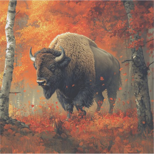 Bison im Herbstwald Artwork Aufkleber (Vorderseite)