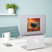 Bison im Herbstwald Artwork Aufkleber (Laptop auf Schreibtisch)