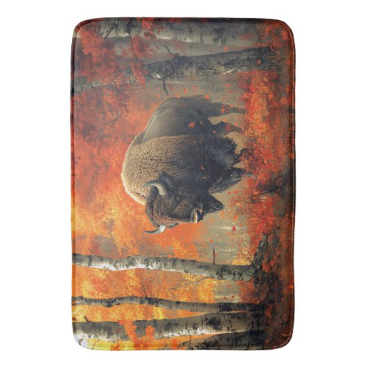 Bison im Herbstwald Artwork Badematte (Vorderseite Vertikal)