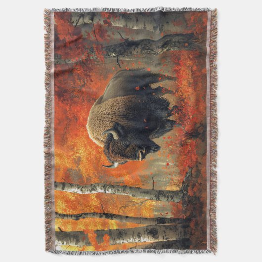 Bison im Herbstwald Artwork Decke (Vorderseite Vertikal)