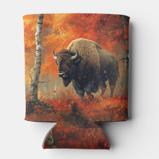 Bison im Herbstwald Artwork Dosenkühler (Rückseite)