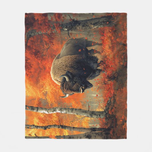 Bison im Herbstwald Artwork Fleecedecke (Vorderseite)