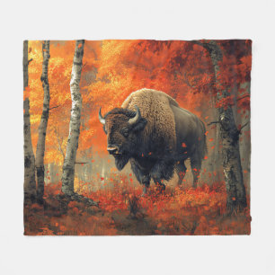 Bison im Herbstwald Artwork Fleecedecke