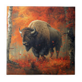 Bison im Herbstwald Artwork Fliese (Vorderseite)
