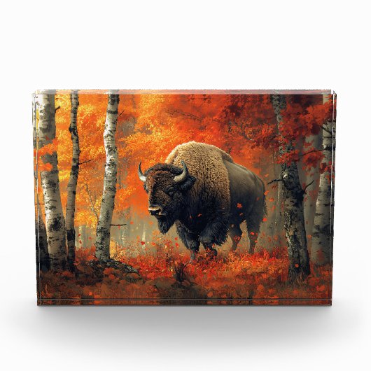 Bison im Herbstwald Artwork Fotoblock (Vorderseite)