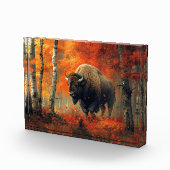 Bison im Herbstwald Artwork Fotoblock (Rechts)