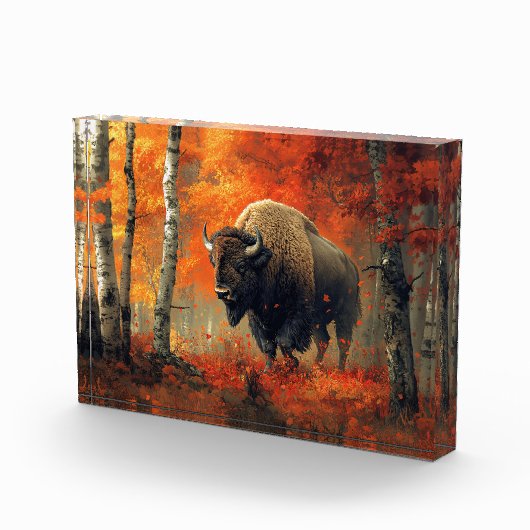 Bison im Herbstwald Artwork Fotoblock (Rechts)