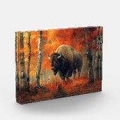 Bison im Herbstwald Artwork Fotoblock (Links)