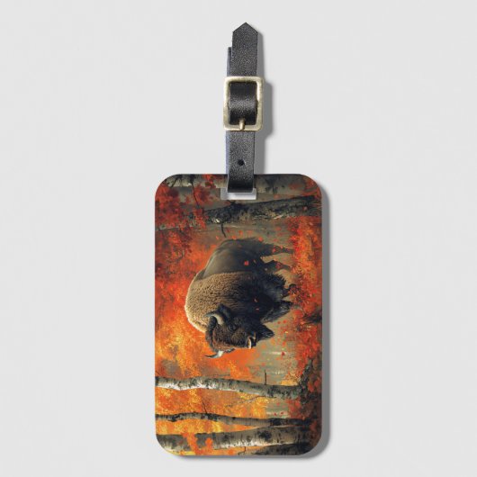 Bison im Herbstwald Artwork Gepäckanhänger (Vorderseite Vertikal)