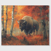 Bison im Herbstwald Artwork Geschenkpapier (Flach)