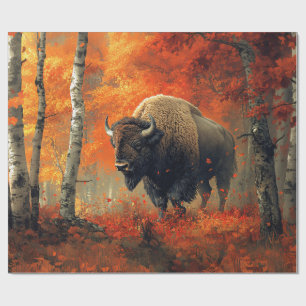 Bison im Herbstwald Artwork Geschenkpapier