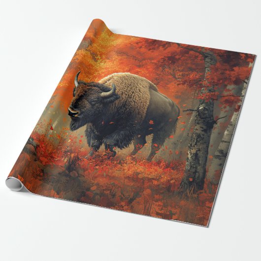 Bison im Herbstwald Artwork Geschenkpapier (Ungerollt)