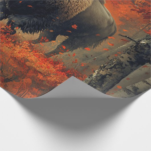 Bison im Herbstwald Artwork Geschenkpapier (Ecke)