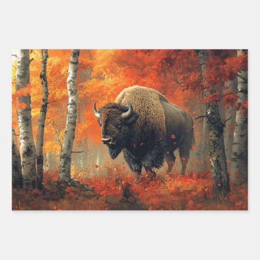 Bison im Herbstwald Artwork Geschenkpapier Set (Vorderseite 3)