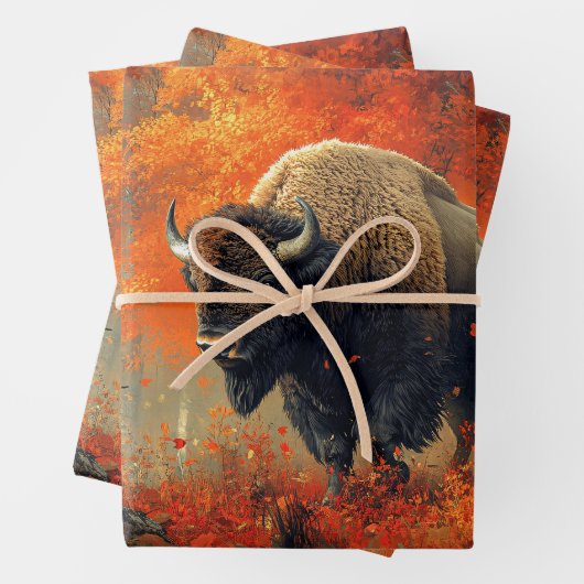 Bison im Herbstwald Artwork Geschenkpapier Set (Beispiel)