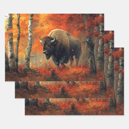 Bison im Herbstwald Artwork Geschenkpapier Set (Set)