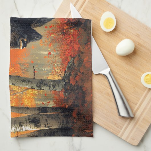 Bison im Herbstwald Artwork Geschirrtuch (Viertel Falte)