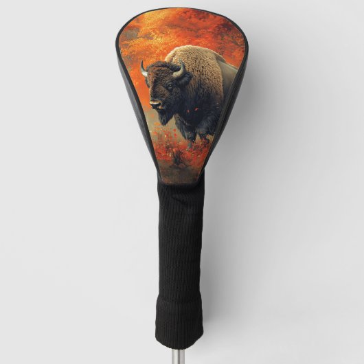 Bison im Herbstwald Artwork Golf Headcover (Vorderseite)
