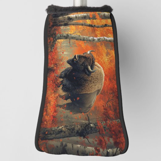 Bison im Herbstwald Artwork Golf Headcover (Rotieren 90)