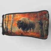 Bison im Herbstwald Artwork Golf Headcover (Vorderseite)