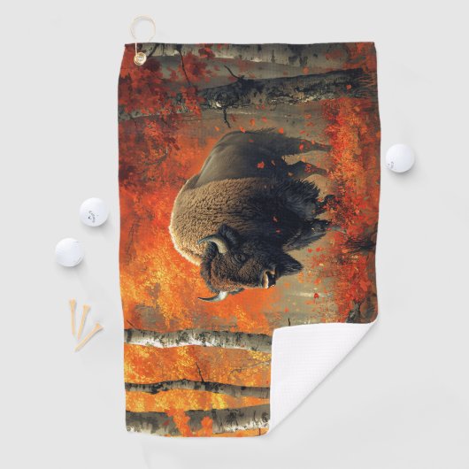 Bison im Herbstwald Artwork Golfhandtuch (Insitu)