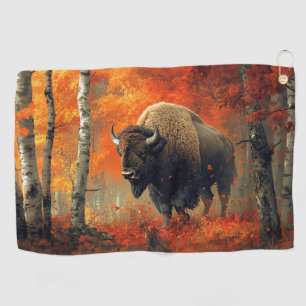 Bison im Herbstwald Artwork Golfhandtuch