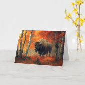 Bison im Herbstwald Artwork Karte (Gelbe Blume)