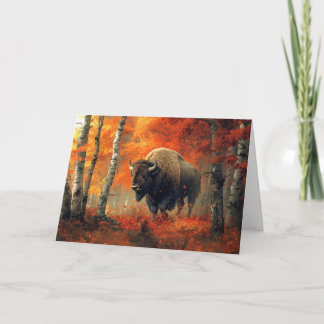 Bison im Herbstwald Artwork Karte