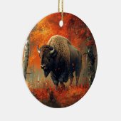 Bison im Herbstwald Artwork Keramik Ornament (Rechts)