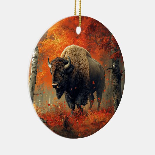 Bison im Herbstwald Artwork Keramik Ornament (Rechts)