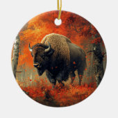 Bison im Herbstwald Artwork Keramik Ornament (Vorne)