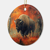 Bison im Herbstwald Artwork Keramik Ornament (Links)