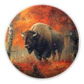 Bison im Herbstwald Artwork Keramikknauf (Vorderseite)