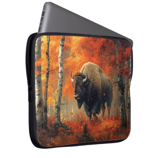 Bison im Herbstwald Artwork Laptopschutzhülle (Vorne Rechts)