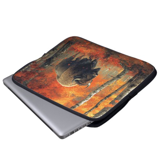 Bison im Herbstwald Artwork Laptopschutzhülle (Vorne Knopf)