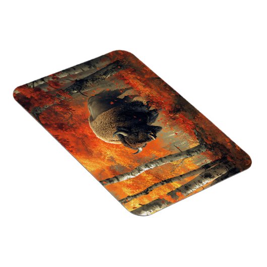 Bison im Herbstwald Artwork Magnet (Rechte Seite)